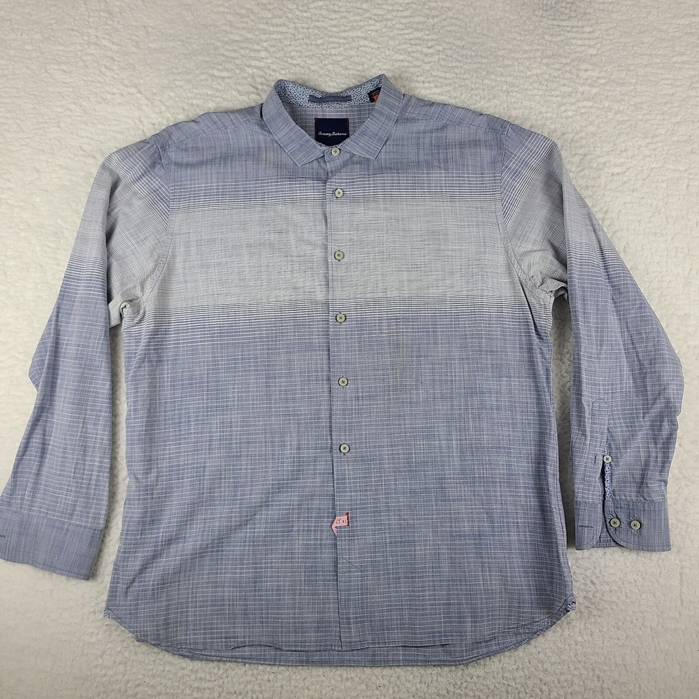 Tommy Bahama Dress Shirt Mens XL Blue White‎ Geometric Cotton Button Up